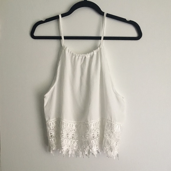 Tops - White flowy tank top with crochet bottom